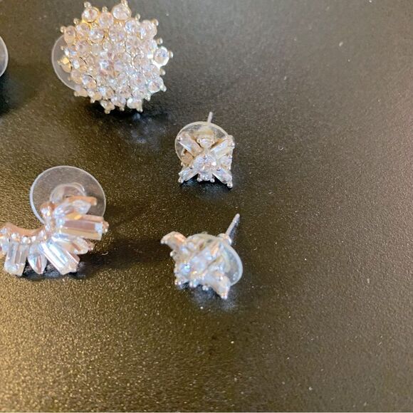 Glam Bling Crystal Pierced Earrings Set of 3 Vintage - Picture 4 of 5